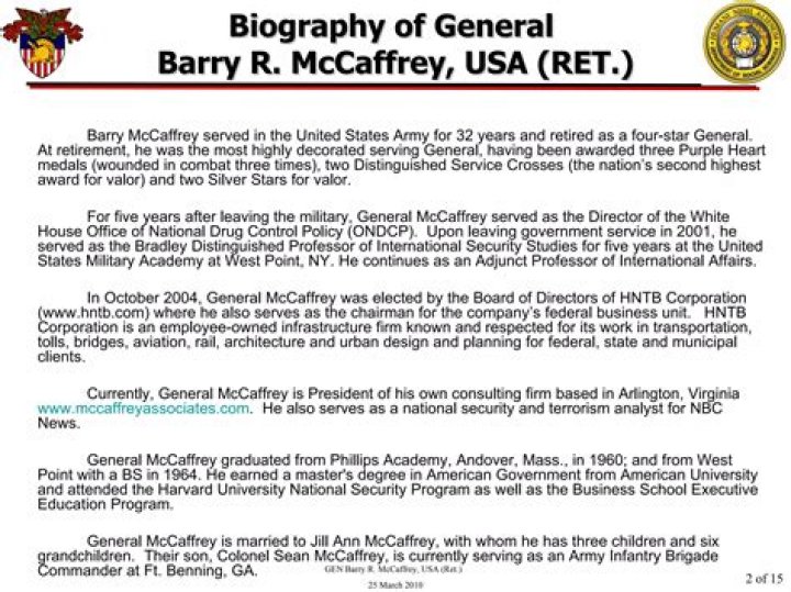 Barry McCaffrey Biography, Barry McCaffrey's Famous Quotes Sualci