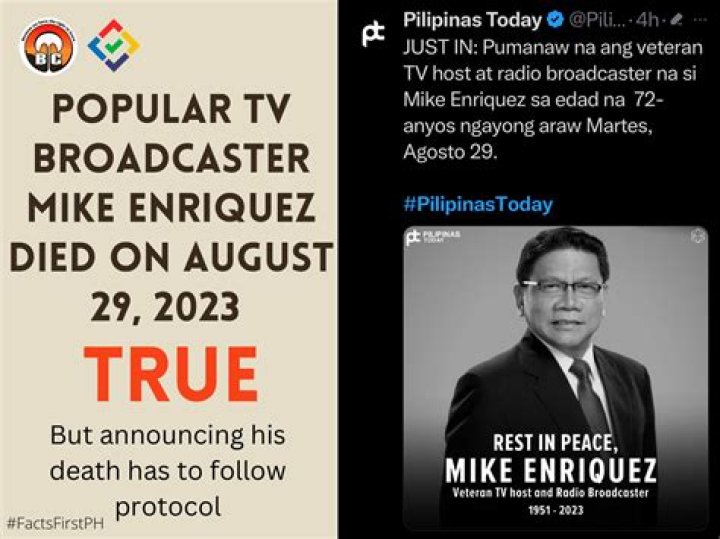 FACT CHECK Popular TV broadcaster Mike Enriquez died on August 29