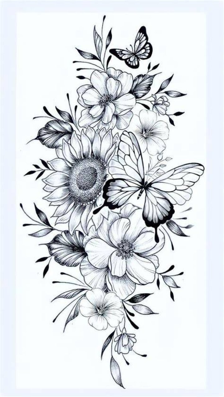 Flower sketch Flower thigh tattoos, Sunflower tattoos, Tattoos
