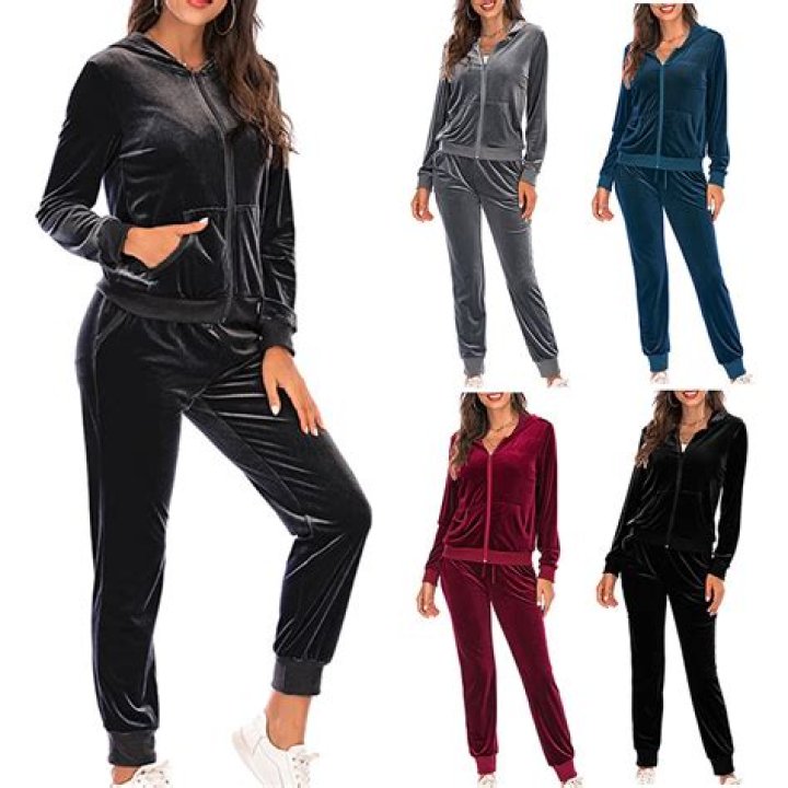 Ladies Velour Velvet 2 Piece Lounge Wear Tracksuit Casual Joggers Top