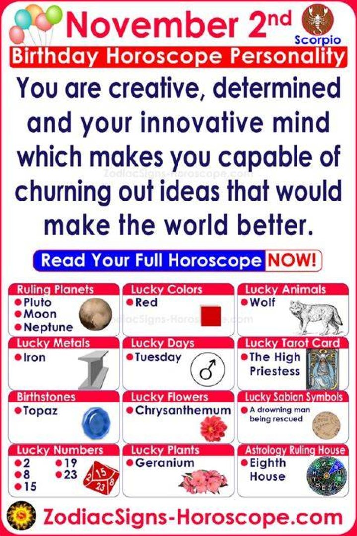 November 2 Zodiac Horoscope Birthday Personality