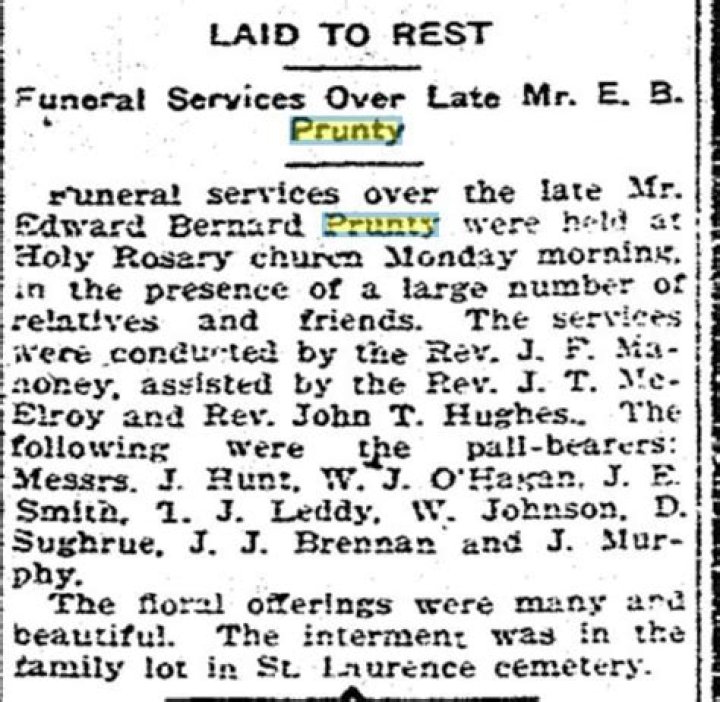 Obituary of Thomas Bernard Prunty