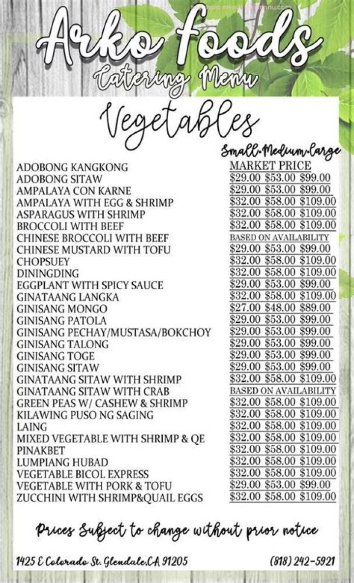 Online Menu of Arko Foods International Restaurant, Glendale