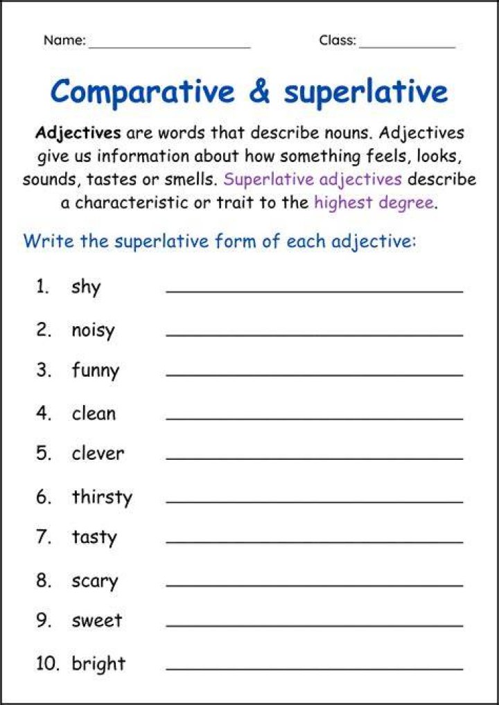 Superlative Adjectives Worksheets For Grade 5 Your Home