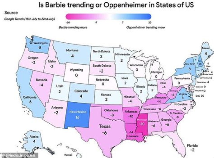 The Barbenheimer map of the United States after the films' opening weekend reflected a shockingly similar split to the US electoral map during a presidential election