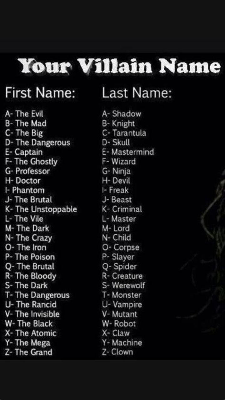 Your Villain Name Villain names, Names, Villain